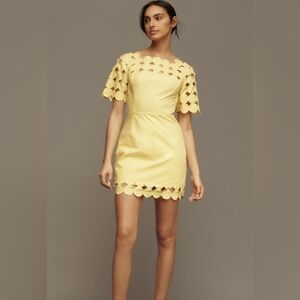 Anthropologie By‎ Anthropologie Cutwork Mini Shift Dress Yellow